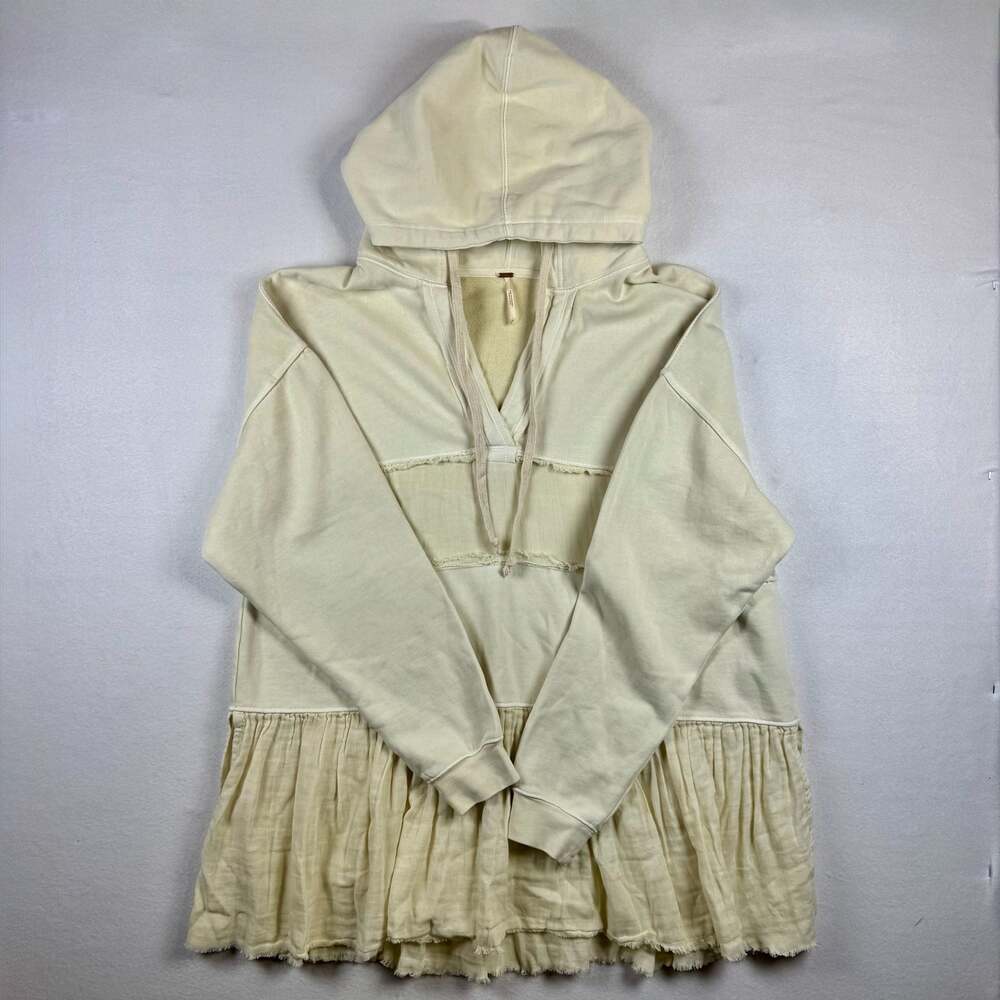 Free People Sail Away Tunic Tiered Ruffle Hoodie Sweatshirt Size M
